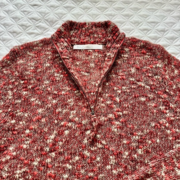 Woolrich Red Beige Marled Knit Quarter Zip Mock Neck Wool Blend Sweater Size L - Picture 4 of 16